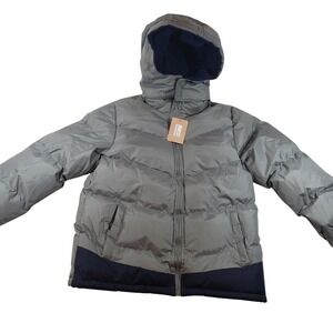 NWT Operation Warm Boys Gray Navy Blue Hooded Puffer Winter‎ Jacket Coat 14/16